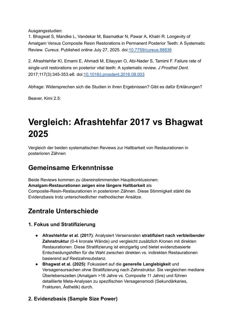 Beaver-Beispielabfrage: Vergleich Afrashtehfar 2017 vs. Bhagwat 2025